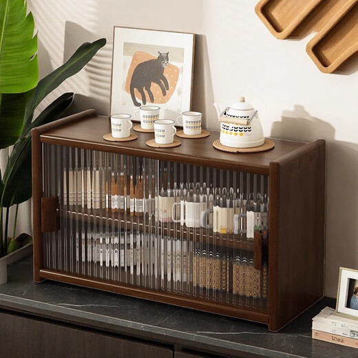 Mingguan Shangsen solid wood sideboard tabletop storage cabinet cupboard walnut color dining table storage rack countertop storage rack assembly pine + log varnish second floor - Changhong tempered