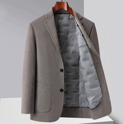 ROMON Double-sided Cashmere Coat Men's Autumn and Winter Wool Woolen Jacket Men's Suit Removable Down Liner Suit Gray Brown Upgraded Removable Liner 6XL 200 Recommended 180-195 Jin Jin equals 0.5 kg