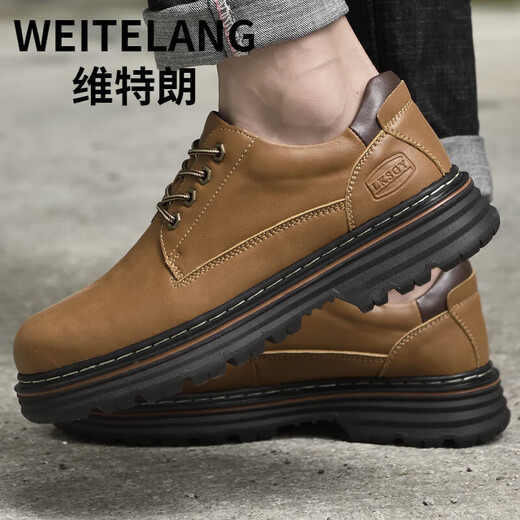 Weitelang Vitran 46 Grande taille 45 Chaussures pour hommes Retro Big Head Skin Shoes British Casual Resseriss Work Chaussures Martin Boots Chaussures de haut bas pour hommes 9711 Black 38