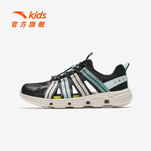 ANTA children's sandals, boys' shoes, 2026 summer new outdoor water and land tracing shoes, Baotou anti-collision beach shoes, black/ice crystal green-2 37, shoe inner length 23.5cm