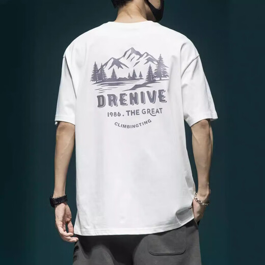 
Three-pin needle 260g heavy short-sleeved T-shirt men's loose large-size half-sleeved T-shirt summer American high street printed top 1506 dark green M 100-125Jin [Jin equals 0.5 kg]