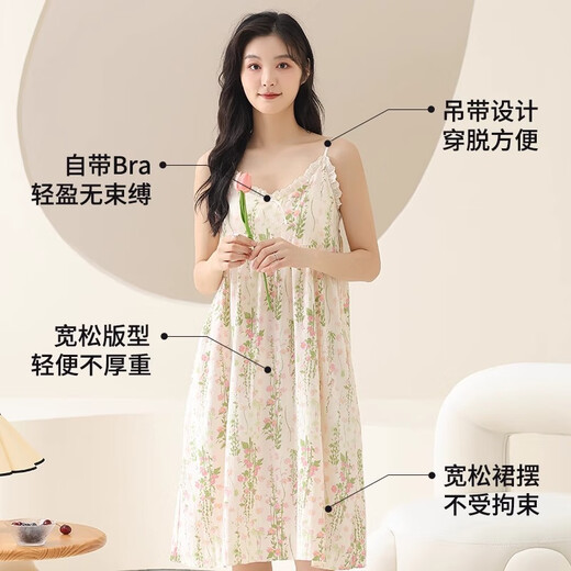 Xiwang Nachthemd für Frauen im Sommer mit Brustpolster integriert 2025 Neue sexy pastorale Hosenträger Pyjamas für Outdoor -Kleidung C6624 Monet Garden M