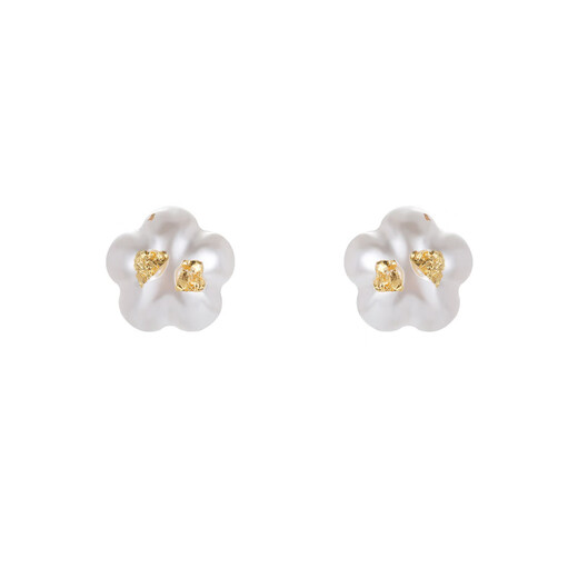 
MHFDO Old Phoenix Simple and Atmospheric White Pearl Gold Foil Embellished Earrings Silver Needle Temperament Earrings Niche Earrings Women E16778E Flowers