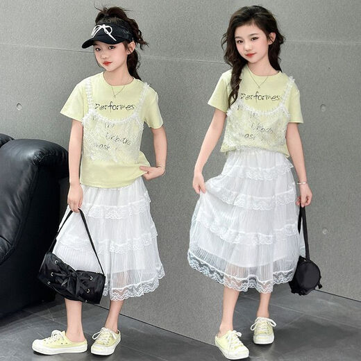 Girls' fashionable sweet lace skirt 2025 summer new Korean version of children's versatile egg skirt 150