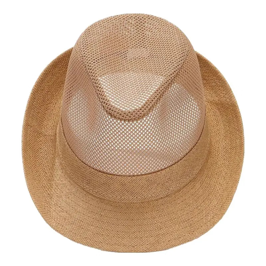 Sun Hut Strohhut Sommer Herrenhut Jazz Top Hut Mesh hohl Strohhut Sommer cooler Hut Atmungsaktives Mesh Hut Daddy Deep Khaki [Mesh Top Hut] Verstellbar