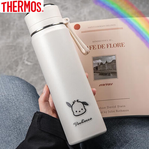 Thermos simple thermos cup with lid for girls 316 stainless steel students go to school special cute 2025 new water cup for men sea salt blue 600ml free dog sticker + cup brush simple installation