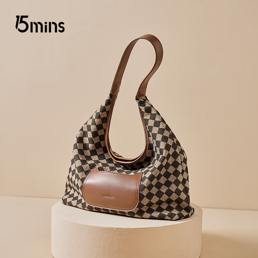 15mins bag women's bag large capacity shoulder cloth bag women's 2025 new commuter tote bag Chinese Valentine's Day gift coffee color