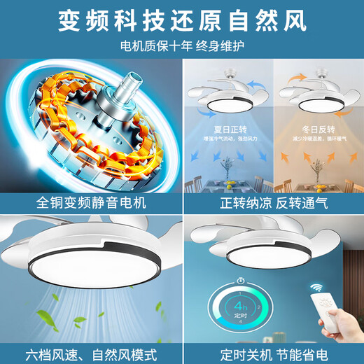 Leishi Lighting NVC fan light 2025 new home living room dining ceiling fan light bedroom electric fan chandelier integrated lamp 12048 model-48 inch-support elf + Wujibian