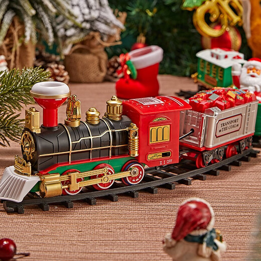 Jihu Christmas Electric Train Track Car Toy Boys Set Simulierte Hochgeschwindigkeits-Schiene-Kinder-Retro-Dampfzug mit verbesserter Fernbedienung Version Raucher Retro Front + 8-Charakter-Schiene + offizielle Standardkonfiguration