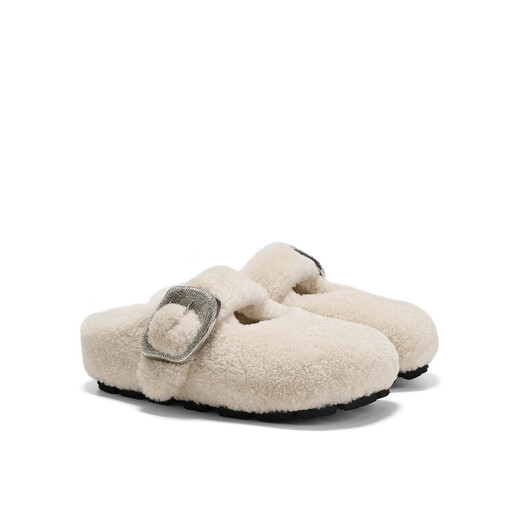 
GG-CC [Same style in Zhou Ye] Locke Sweet Shop Baotou Fur Slippers for Women Outdoor Wear Autumn New Wool Drag G25Y1924 White 37