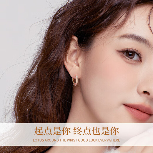 Lao Fengxiang Moebius Earrings for Women Simple Fashionable Rose Gold Earrings Wedding Anniversary Gift for Girlfriend and Wife’s Birthday Mobius Full Zirconium Earrings-Rose Gold