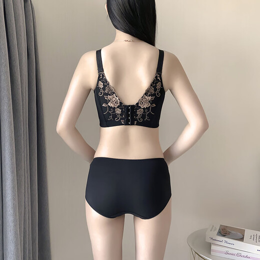 
Modal counter genuine beautiful back rose flower embroidery without steel ring adjustment sexy gathering underwear bra set black rose language 70B 32B