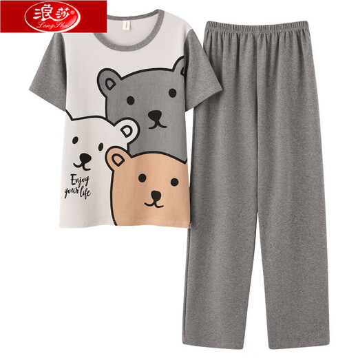 Langsha Summer Herren Kurzärärmelhosen Pajamas Sommer Baumwolle Dünne Lose Version Großgröße Jugend kann wir zu Hause Anzug in Kurzärärmel 3523# Hosen L empfohlen (100-125jin [Jin entspricht 0,5 kg]))