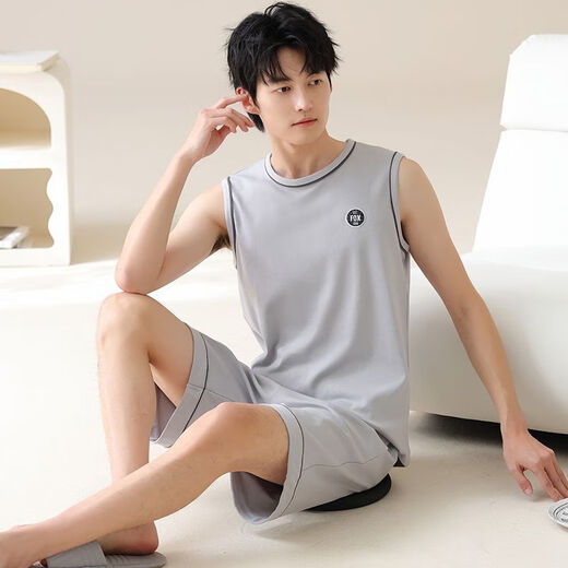 梦心声无袖睡衣夏季纯棉套装背心男士新款家居服男款薄款短裤可外 梦背心套装：OMM13658 L