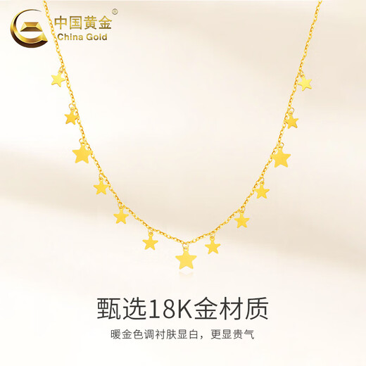 CHINA GOLD 18K Gold Star Necklace for Women New Versatile Gypsophila Lock Valentine's Day Birthday Gift for Girlfriend and Wife 18K Gold Star Necklace 0.8g Rose Gift Box