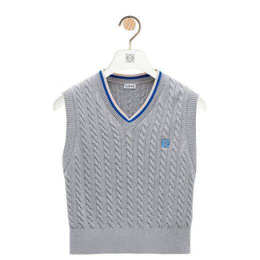 Loewe Women's Grey Cotton Streifen V-Ausschnitt Twist-Nähen mit gestickter Weste S359Y14KGD-1120 L