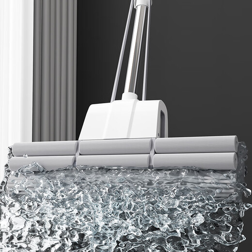 百家好世胶棉拖把33cm1头滚轮挤水免手洗拖地神器家用海绵托把