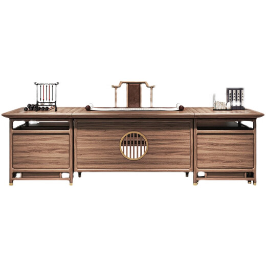 New Chinese style solid wood executive desk office desk and chair combination, simple and modern president's office furniture, ebony wood boss table, 2-meter boss table (ebony wood)