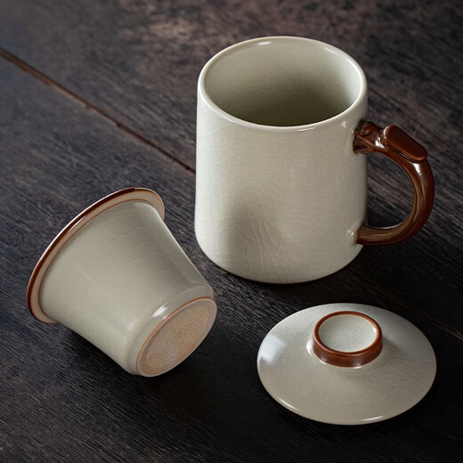 Yicup Ruyao office cup with filter ceramic mug tea cup office tea cup tea water separation cup dragon handle beige