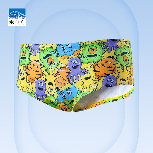 Water Cube (WATER CUBE) competitive swimming trunks, small boxer men's training competition, new style for children, students, adults, racing without water, yellow M