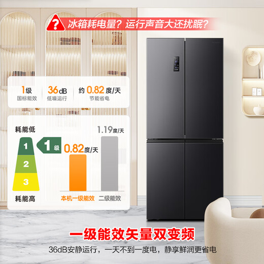 Rongsheng 460-liter cross-fold double-open four-door refrigerator household first-class energy efficiency air-cooled frost-free frequency conversion energy-saving ultra-thin large capacity BCD-460WD12FPA national subsidy