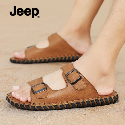 Jeep Jeep Slippers for men in autumn new style breathable soft sole wear casual sandals outdoor non-slip Roman beach shoes men brown [standard sneaker size] 39