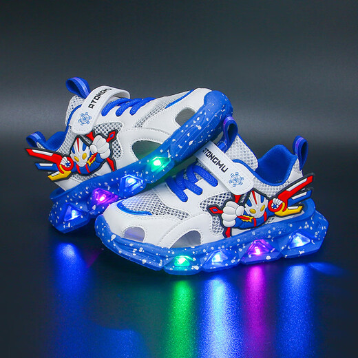 G.Duck Kids Ultraman Boys Sandals красивое освещение 2025 Новая летняя мягкая подошва детской пляж Baotou Sandals Boy 677 Blue Baotou [одиночная сеть] Стандарт освещения 29 Внутренняя длина 18,2 см