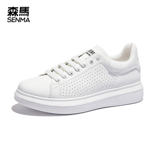 森馬（Senma）板鞋小白鞋男2025新款皮面纯色厚底休闲潮流透气男鞋百搭松糕 9227白黑色 35