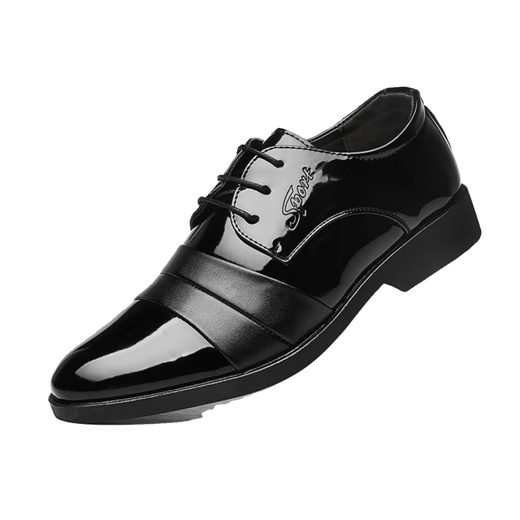 Erxu men's leather shoes, suit shoes, business pointed toe, wedding soft leather casual formal wear flat sole bright light invisible inside height 9921 bright light black inside height 38