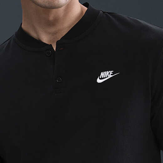 Nike short-sleeved POLO shirt 2025 new men's top Club Henry shirt cotton sports casual stand collar business sweat-absorbent and breathable HQ5975-010 XL
