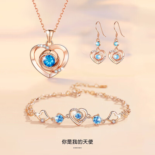 Ji Sifan light luxury necklace women's rose gold high-end jewelry Valentine's Day anniversary birthday gift for girlfriend and wife white gold blue diamond SF/greeting card/engraving