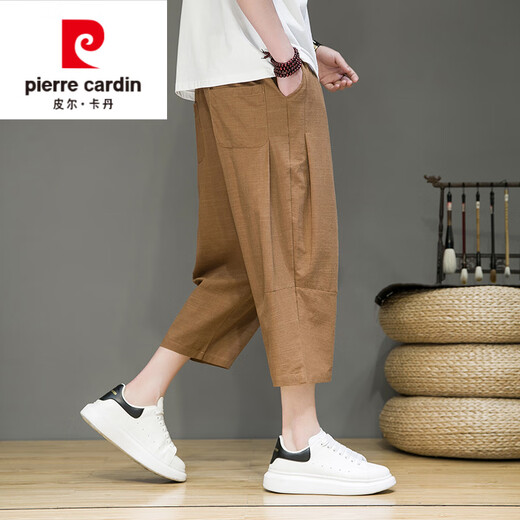Pierre Cardin Sommer chinesischer Stil Baumwolle und Leinenhosen Herren 2024 New Lose Dünngröße Harem Hosen Straight Foot Shorts Schwarz M