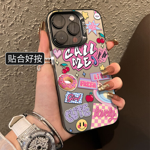 Jueyu Donut English Apple 16 Mobile Case 14plus New 13miniiPhone15 Cute 11promax Women 12 Niche XR7 Internet Celebrity 8 Silicone [Black] Donut English 3893 iPhone 16 plus