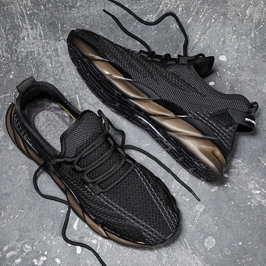 
ROOBEN luxury high-end brand sports shoes men's 2025 summer new breathable soft sole mesh running shoes casual travel shoes 9888 black (spot quick delivery) 38