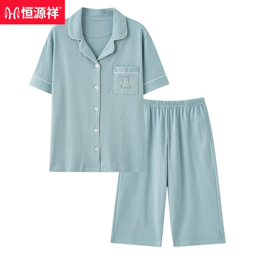 恒源祥妈妈开衫睡衣女夏季纯棉短袖七分裤大码薄款中老年妈妈家居服套装 9892# M 【建议80-100斤】