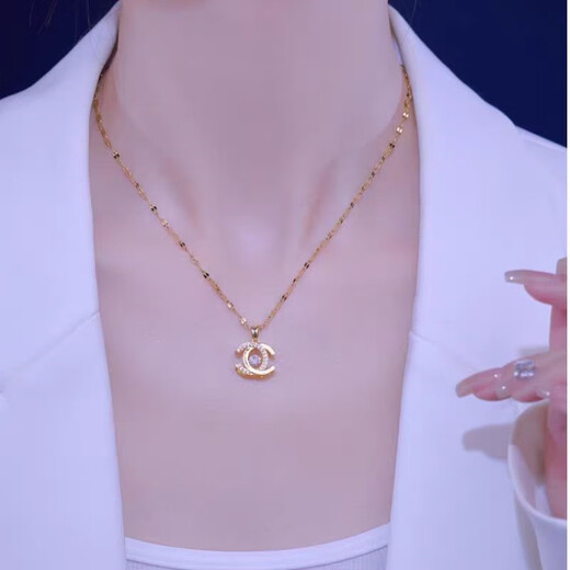 MHFDO999 gold double c necklace gold-plated C-shaped pendant 2025 new 18k color gold plated clavicle chain gold store same style double c smart diamond necklace