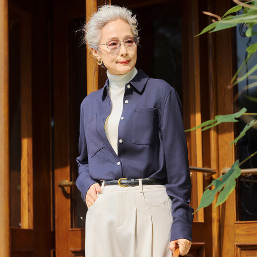 Muzi middle-aged women's autumn casual long-sleeved shirt tops middle-aged and elderly mothers' spring and autumn fashion versatile casual shirts
