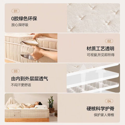 海马熙梦思天然乳胶独立弹簧床垫黄麻床垫护脊硬垫席梦思软硬两用 金色年华-刚柔软硬两用舒适/25CM 1350mm*2000mm