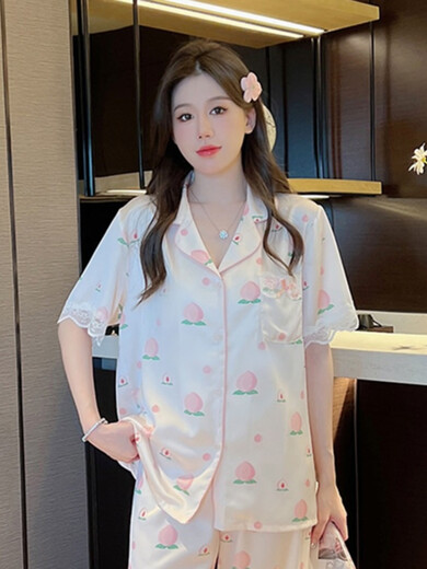 维多利亚的格调睡衣套装夏季女款短袖长裤高级感甜美水蜜桃夏天薄款两件套装 FS_9905#开衫短长水蜜桃 M