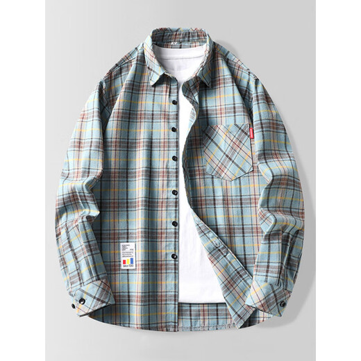 Sieben Wolf Plaid Langarm Shirt 2025 Frühling und Sommer neuer Stil trendy lockeres lässiges Hemd dünne Sonnencremjacke Männer 9902 Green M [Vorgeschlagen 90-110jin [Jin gleich 0,5 kg]]