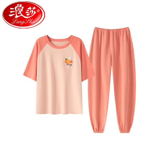 浪莎睡衣女款夏季纯棉薄款短袖长裤女士自带胸垫可外穿家居服两件套装 带胸垫679短袖七分裤 M码75-95斤左右 均码