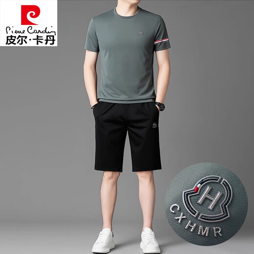 皮尔卡丹高端桑蚕丝运动套装男士2025夏季冰.丝短袖T恤男装套装休闲两件套 白色套装【13603-1】 M 165 【适合体重100-120斤】