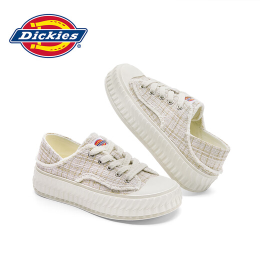 Dickies女鞋2025夏季帆布鞋女百搭厚底透气半拖平底两穿休闲鞋女 杏色 37