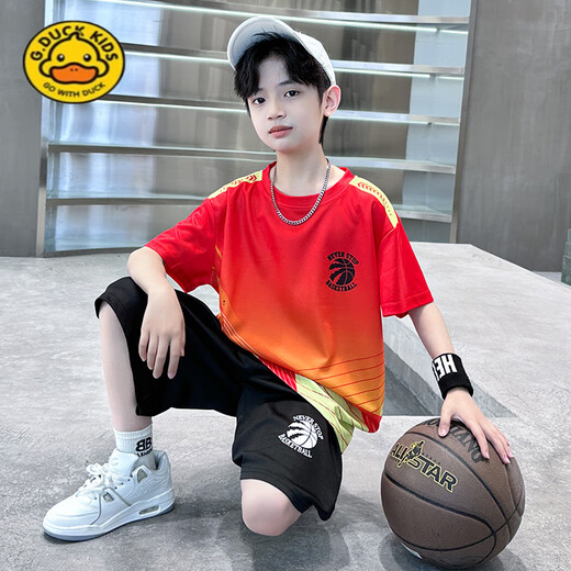 G.Duckkids Little Yellow Duck Boy Summer Ropa de seda de seda Jersey Sportswear Juego de ropa deportiva mediana y grande Verano Summer de manga corta Uniforme de bola de secado rápido Gray-9922 Modelos de 120 cm