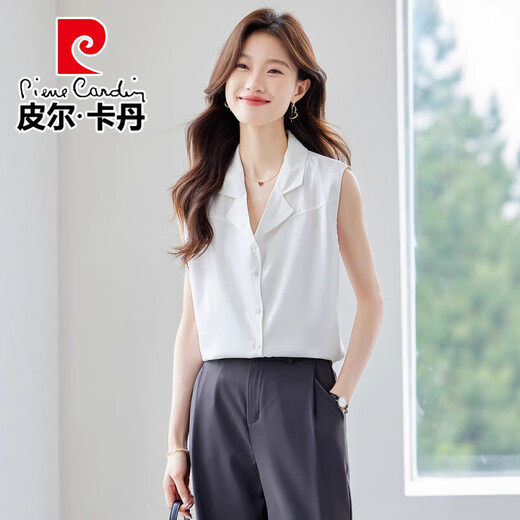 皮尔卡丹（pierre cardin）泡泡袖撞色职业衬衫女2025夏季新款纯色简约短袖衬衣女士休闲上衣 9903白色衬衫 S