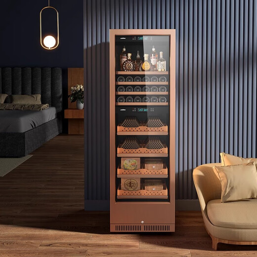 Double fingerprint password lock, dual temperature wine cigar cabinet, constant temperature and humidity red wine and cigar integrated cabinet, rose gold dual temperature zone cup pendant