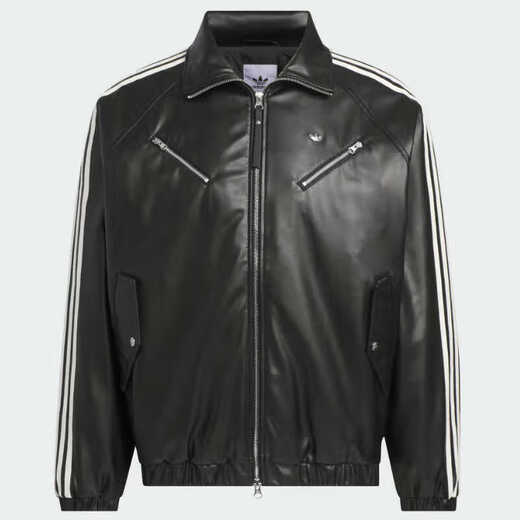 阿迪达斯 （adidas）三叶草外套女2024冬季机车风潮流皮衣宽松立领夹克 JD3778_黑白 XS