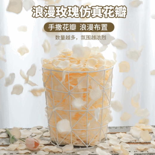 Magic Bean Shenghuo Chinese Valentine's Day White Simulated Rose Petals Wedding Decoration Wedding Hand Spreading Petals to Confess Proposal Romantic Wedding Room Decoration Place Love Recommended Champagne Color 24 Packs (2400 Pieces)
