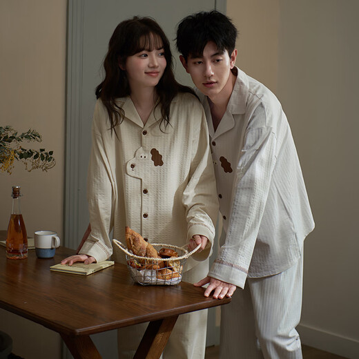 Princess Mark Spring and Autumn Couple Pajamas 2025 Super Hot Cartoon Puppy Long Sleeve Long Pants Boys and Girls Pure Cotton Home Clothing HZ2912-Puppy Shape Couple Women's Style L