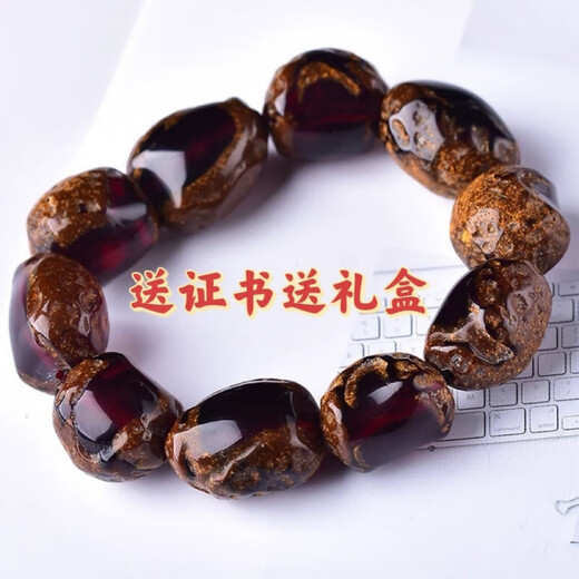 Qianjun natural raw ore authentic blood amber bracelet with leather amber raw stone beeswax bracelet for men and women gift with certificate 20